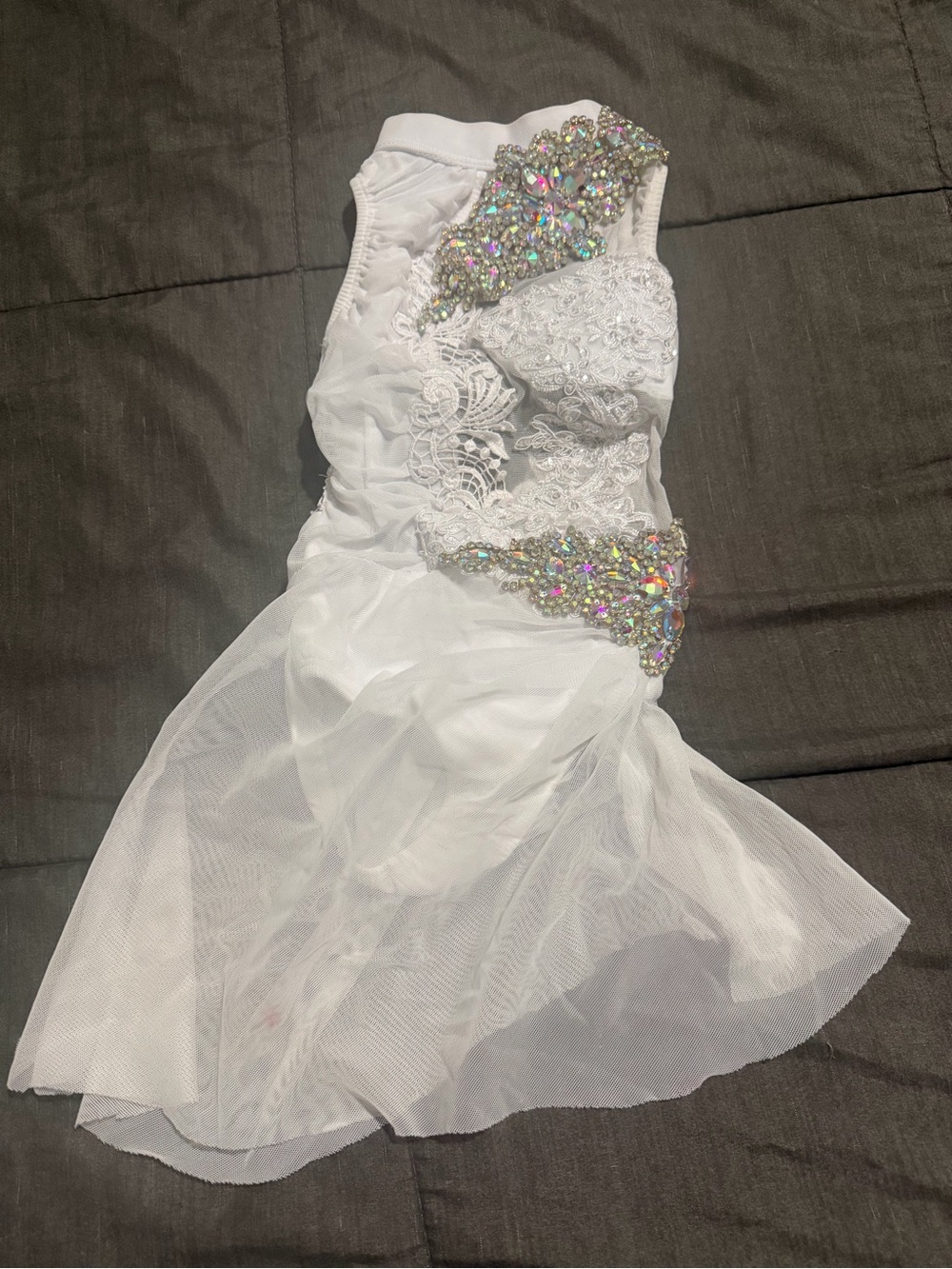 White Embellished Lace Tulle Kids Dress